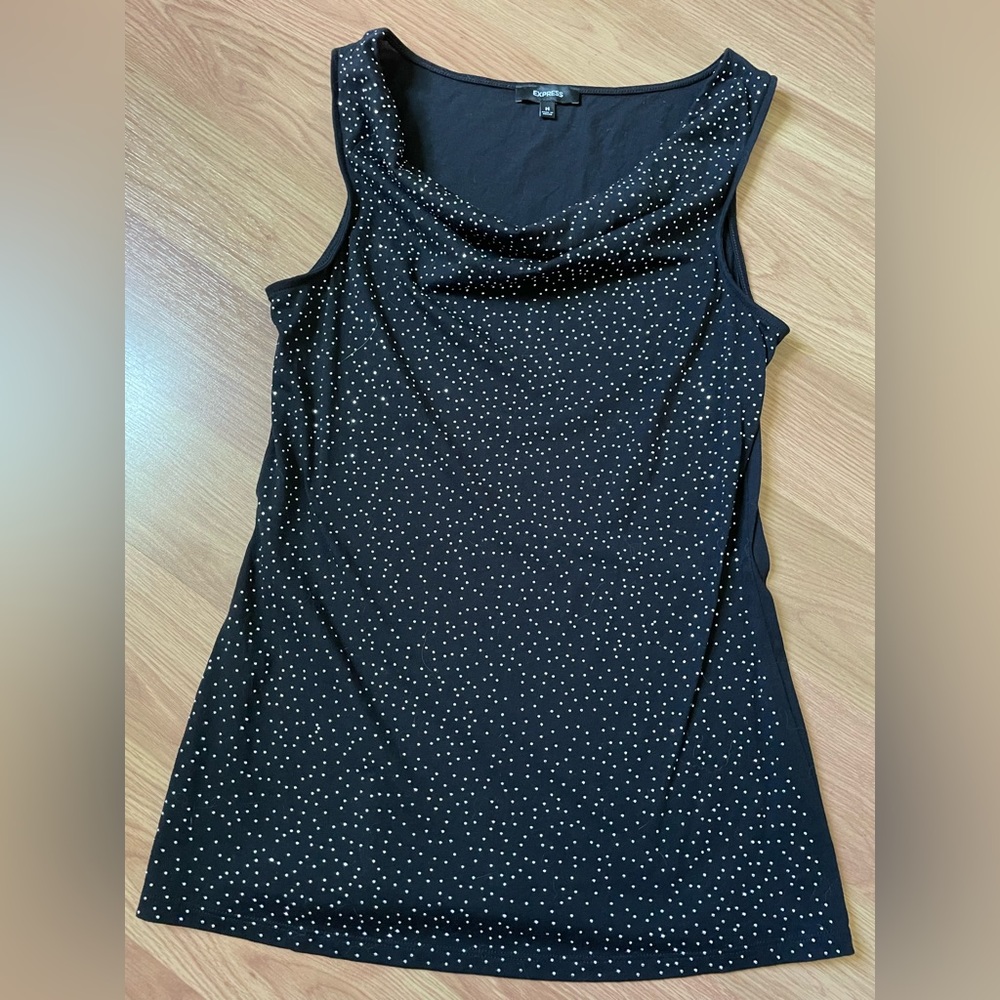 EXPRESS - Black cowl neck tank w/ silver studs, size Medium